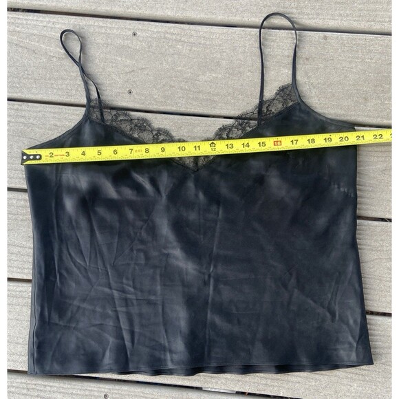 Y2K Lauren Ralph Lauren 100% Silk Black Cami Lace Trim Tank Top Size 14 - Picture 5 of 9